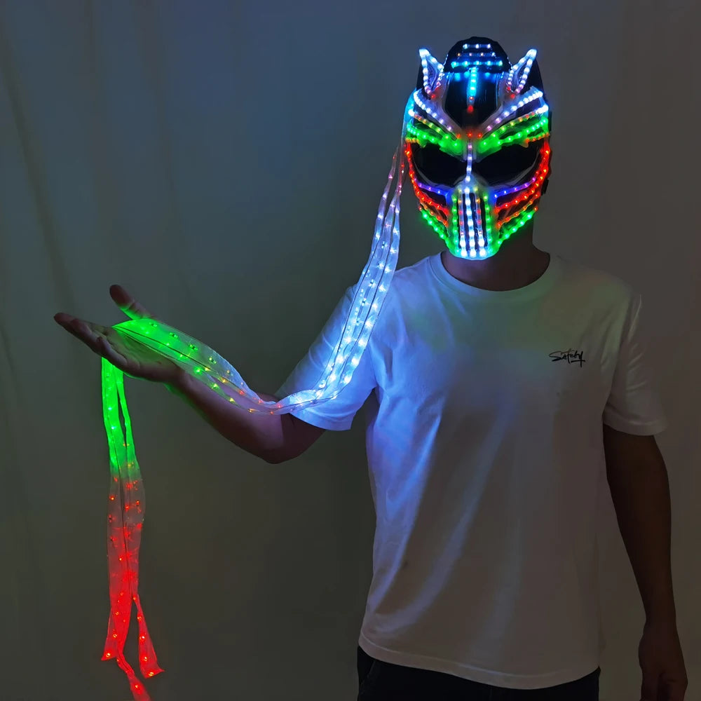 Female LED Helmet Monster Luminous Hat Light Illusion Cat Woman Black Panther Mask for Performance LED Robot Performance - Big Tim's Magic Emporium