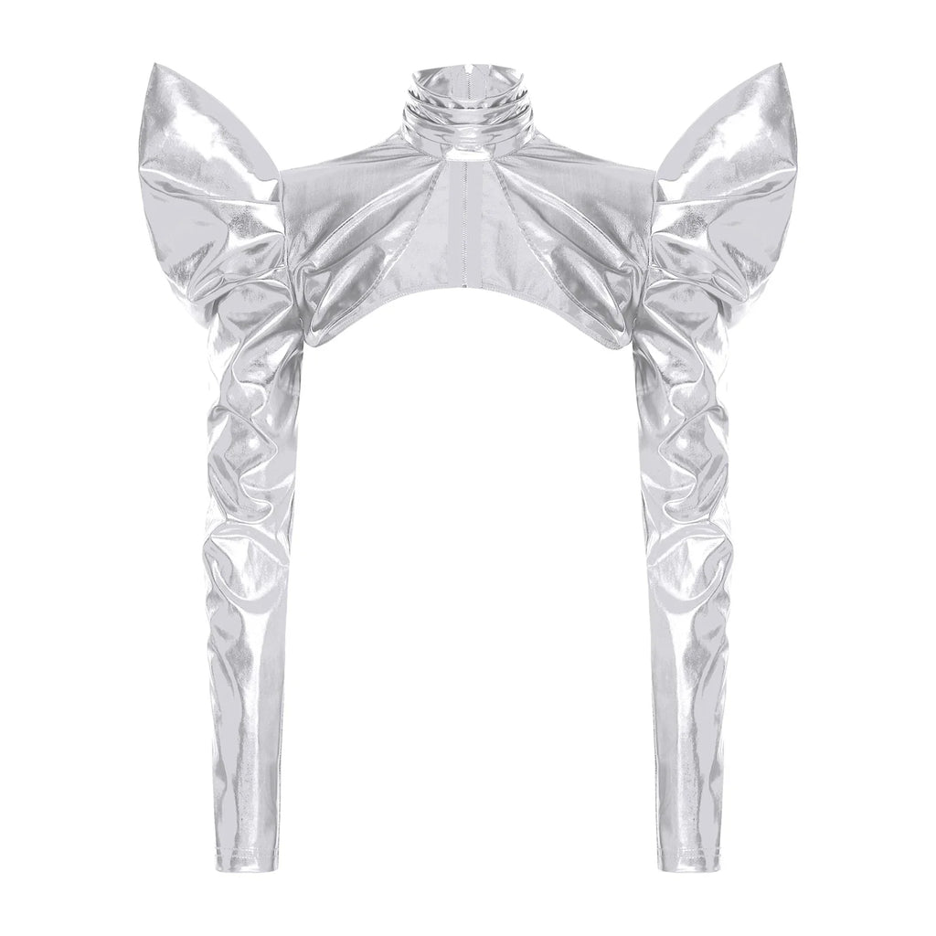 Metallic Shoulder Armor Shrug Crop Top & Sleeves Futuristic Pauldron Stage Costume