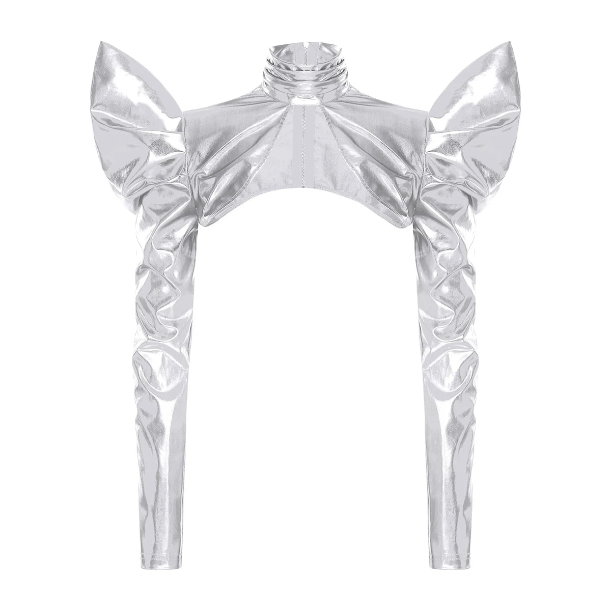 Metallic Shoulder Armor Shrug Crop Top & Sleeves Futuristic Pauldron Stage Costume
