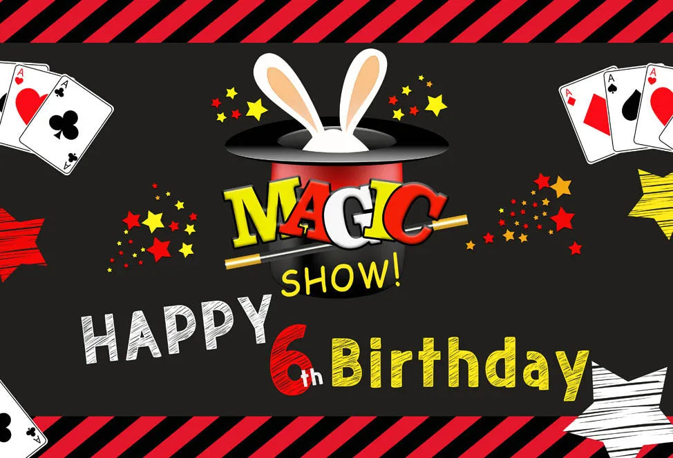 Black Magic Show Photography Background Poker Children 6th Birthday Party Backdrop Photo Studio Photocall Banner Custom
