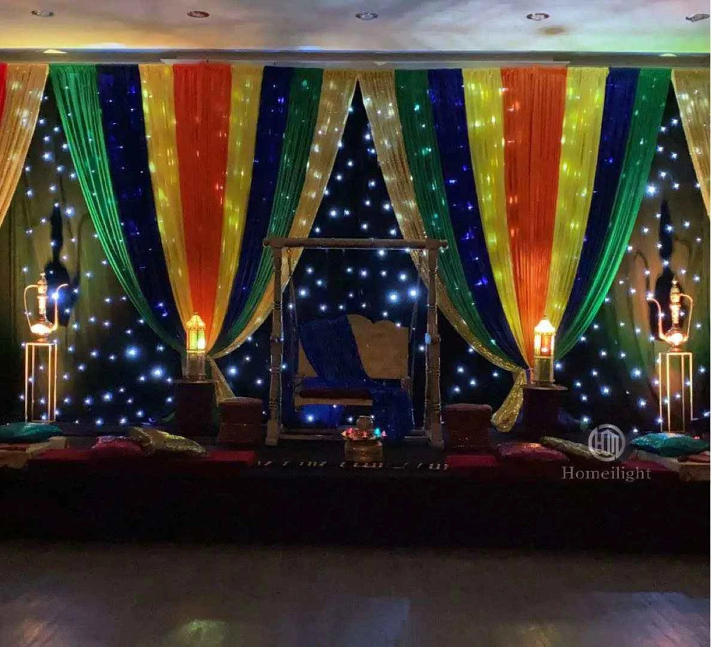 Stage Backdrop LED Blue&White 3x4meter Star Curtain for Wedding Stage Show Background