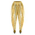 Men's Metallic Shiny Harem Dhoti Pants Gold Brocade Trim Prince Cosplay Costume