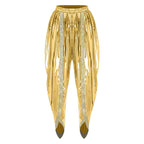 Men's Metallic Shiny Harem Dhoti Pants Gold Brocade Trim Prince Cosplay Costume