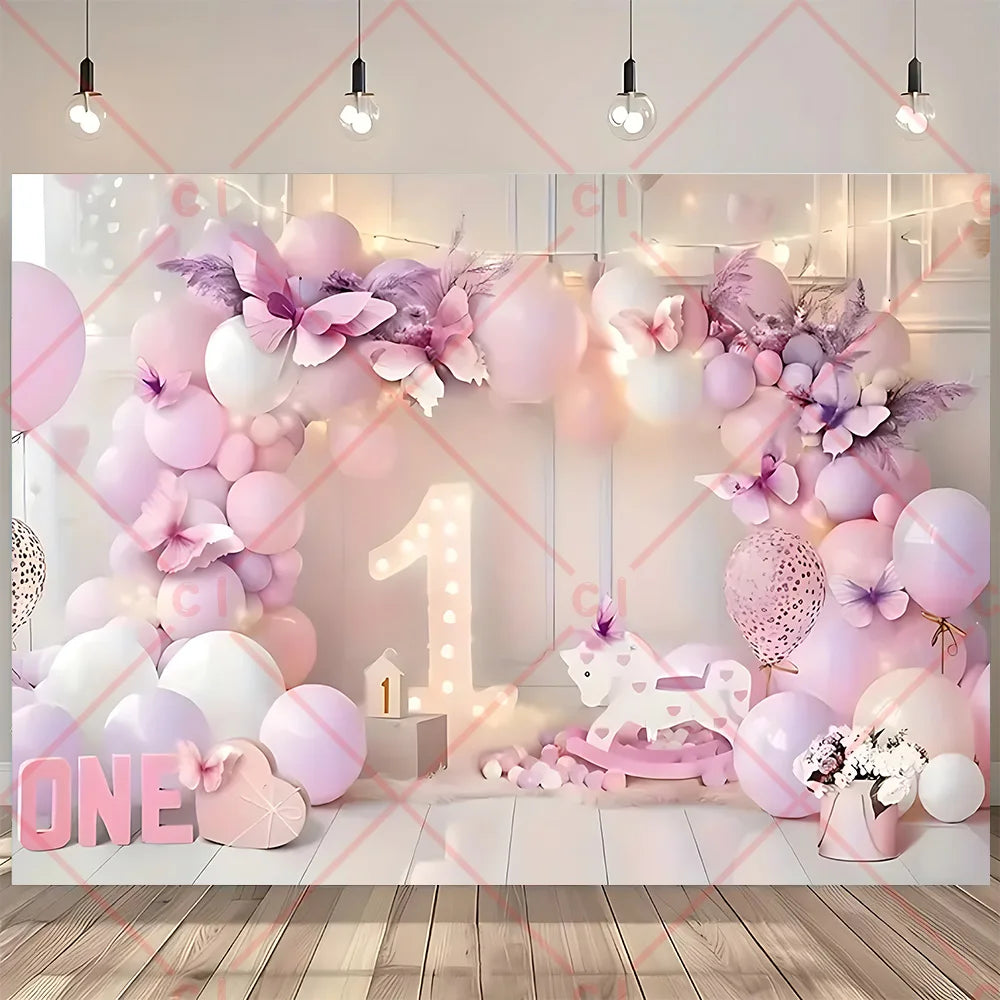 Newborn Baby 1st Birthday Backdrop Pink Blue Balloon Girl Boy Baby Shower Cake Smash Photography Background Decor Photo Studio