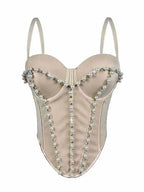 Pearl Embroidered Bustier Corset Crop Top High Street Evening Bralette