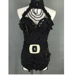 Red White Beading Halter Bodysuit Women Backless Dance Costume Nightclub Singer Stage Performance Outfit