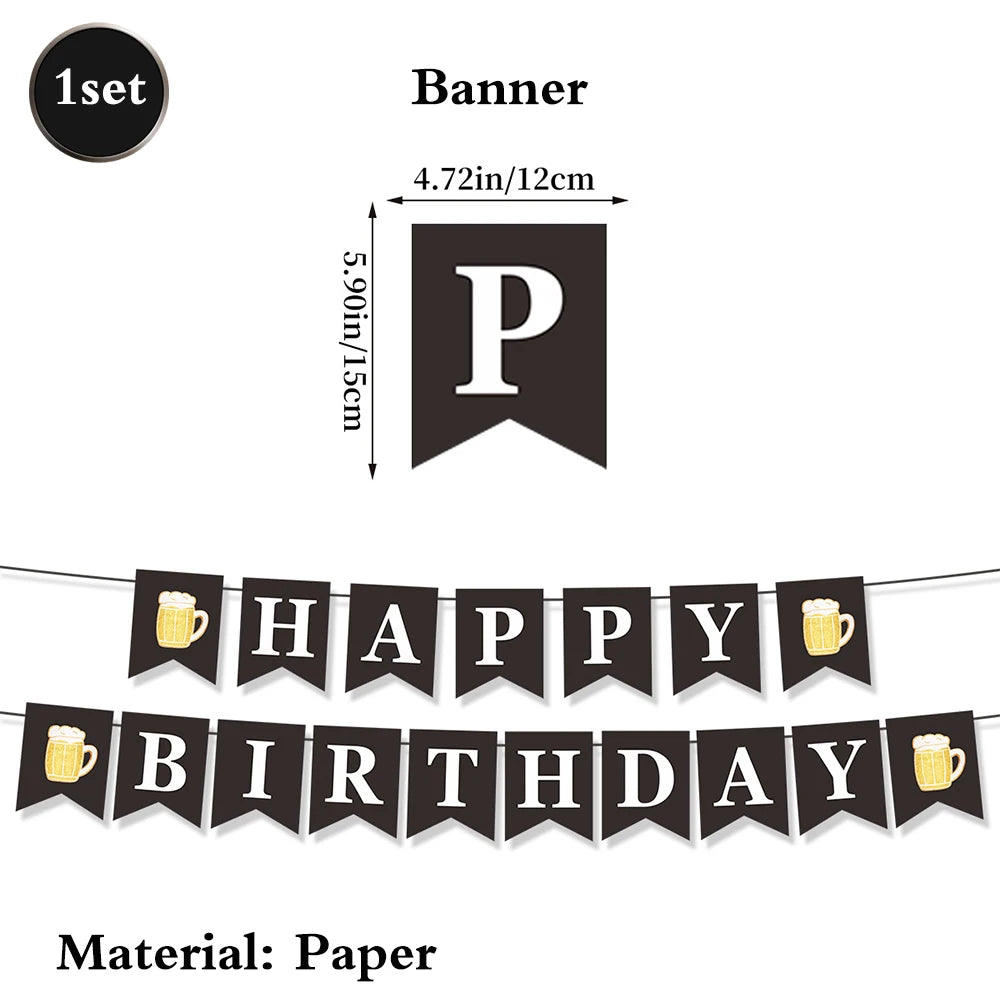 Beer Theme Happy Birthday Banner Adult Mens Party Decorations Cheers Paper Garland Oktoberfest Bunting Bar Pub Event Decor Setup