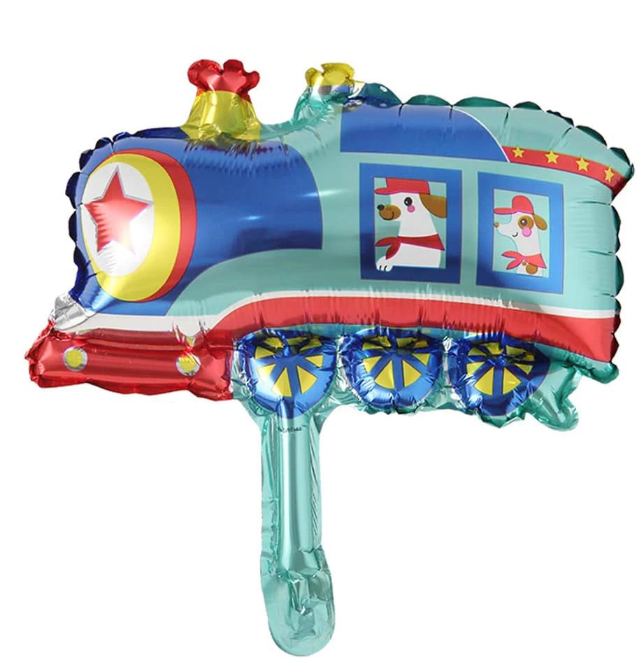 5 random mini transportation balloons, mini trains, school buses, fire trucks, balloons, cars, themed birthday party decorations