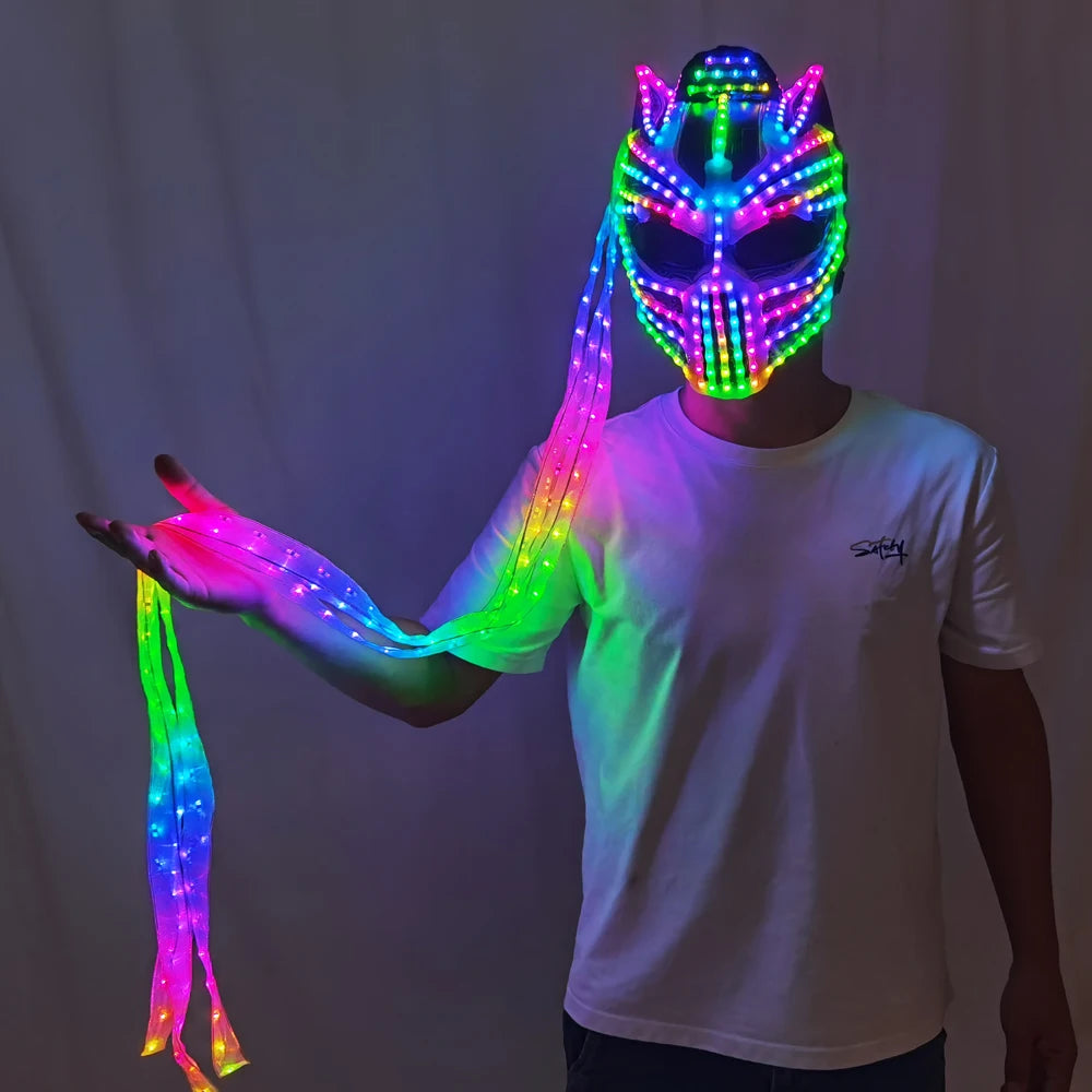 Female LED Helmet Monster Luminous Hat Light Illusion Cat Woman Black Panther Mask for Performance LED Robot Performance