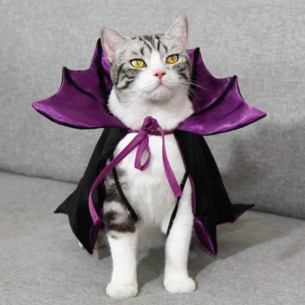 Bat Transformation Halloween Pet Costume Stand-collar Comfortable Cat Cosplay Cloak Bow Soft Fabric Small Dog Knight Cape Party