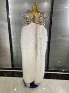 Women Cloak Sleeve Shining Sequins Mesh Ruffles Long Loose Dress Celebrate Performance Costumes Stage Wear