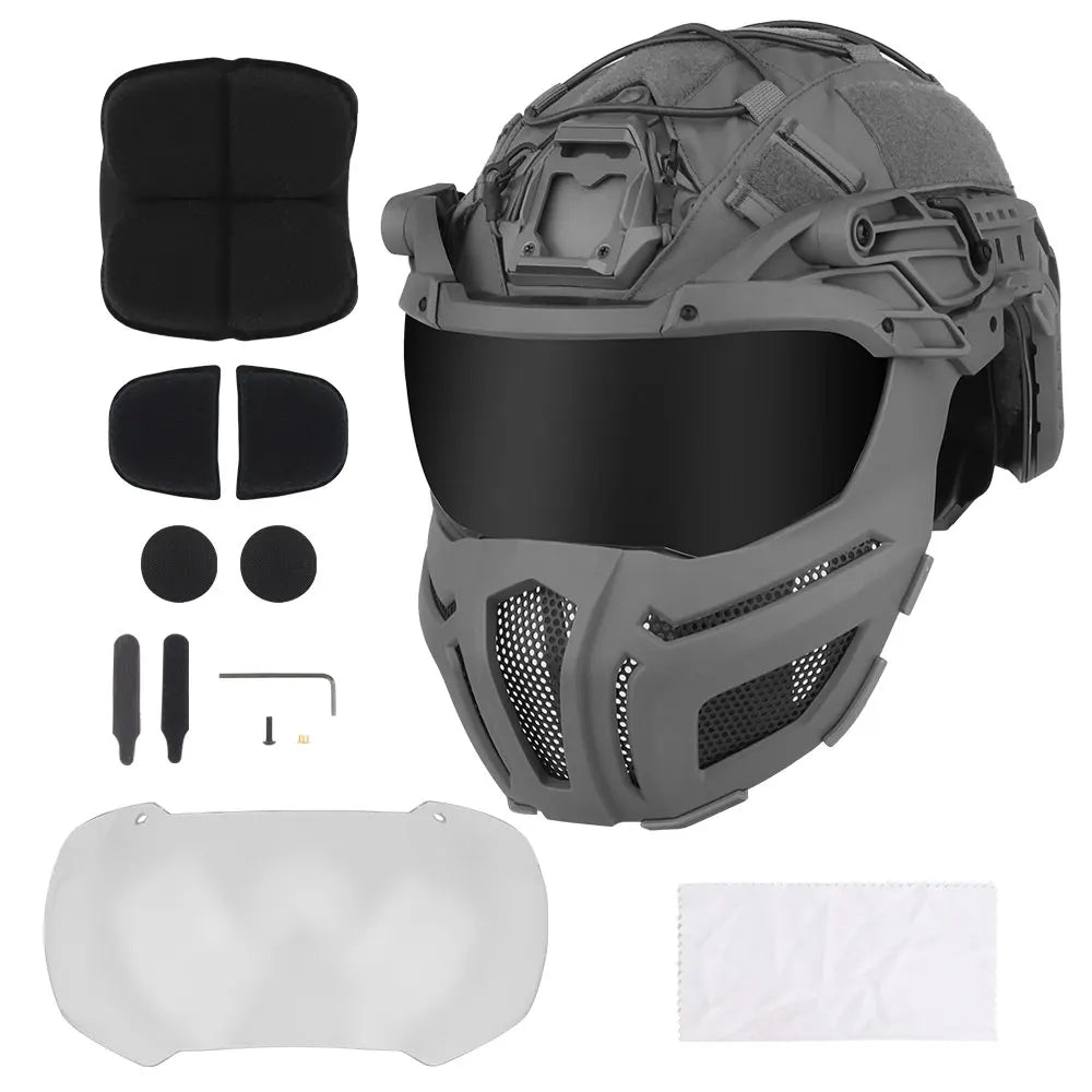 Tactical FAST Helmet Half Face Mask With Flip Goggles Black/Clear 2Pcs Lenses for Hunting Airsoft CS Game Paintball Mask Gear - Big Tim's Magic Emporium