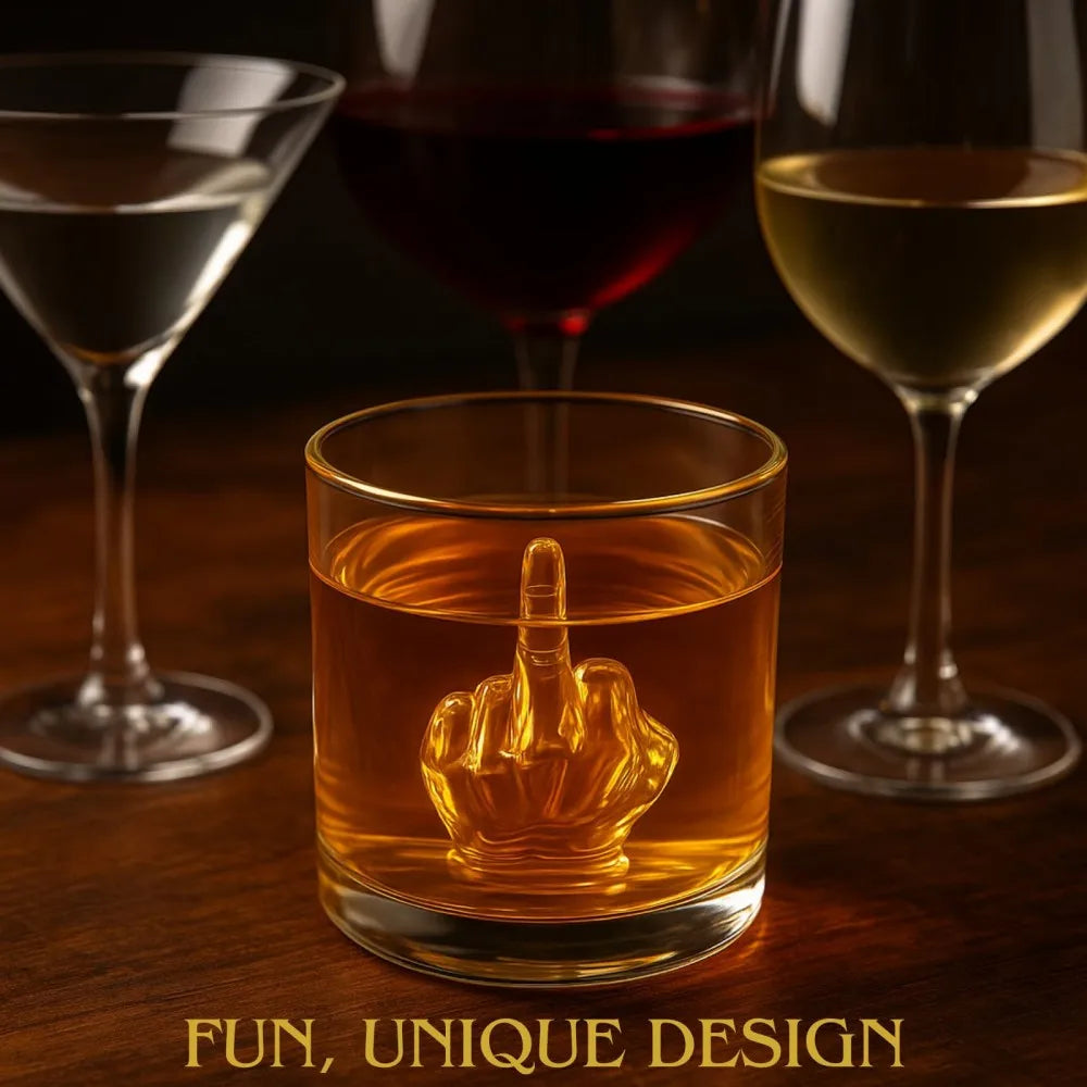Funny Gag Gift for Men & Women Middle Finger Whiskey Glass Gift Set 12.5oz Novelty Glass 3D Finger Inside for Rude Humor Lovers - Big Tim's Magic Emporium