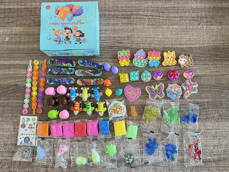 117/124Pc Kids Birthday Party Popular Pinata Stuffed Toy Finger Skateboard Tumbler Fidget Toys Carnival Prize Pinata Filler Gift