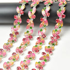 The Stardust Pink Blossom – Glitter Pink Leaf Glass Rhinestone Chain & Trim Applique