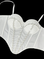 Pearl Embroidered Bustier Corset Crop Top High Street Evening Bralette