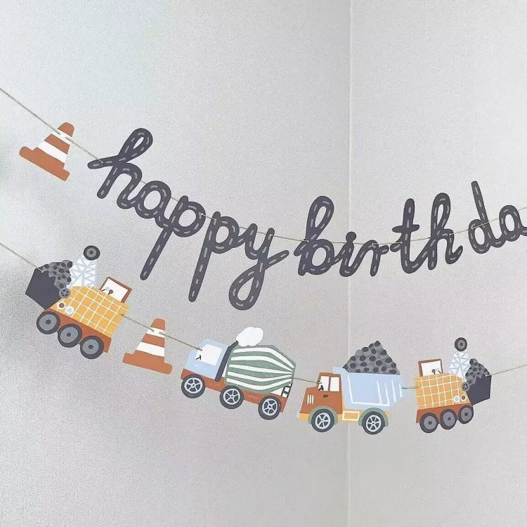 1set Happy Birthday Party Paper Banner Hanging Garland Flag Car Theme Kids 1st Birthday Party Balloons Decorations Baby Shower