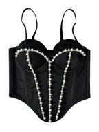 Pearl Embroidered Bustier Corset Crop Top High Street Evening Bralette