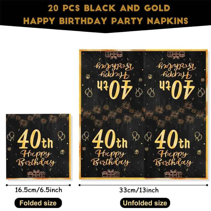 18th~60th Happy Birthday Party Napkins Black Gold Birthday Party Table Napkins Decorations Birthday Party Supplies