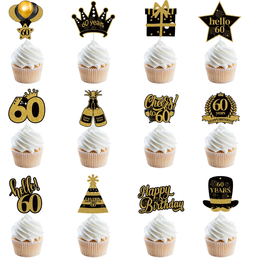 30th 40th 50th 60th Birthday Party Cake Toppers Black Gold Birthday Party Cake Decoration 18 30 40 50 60 Year Birthday Supplies