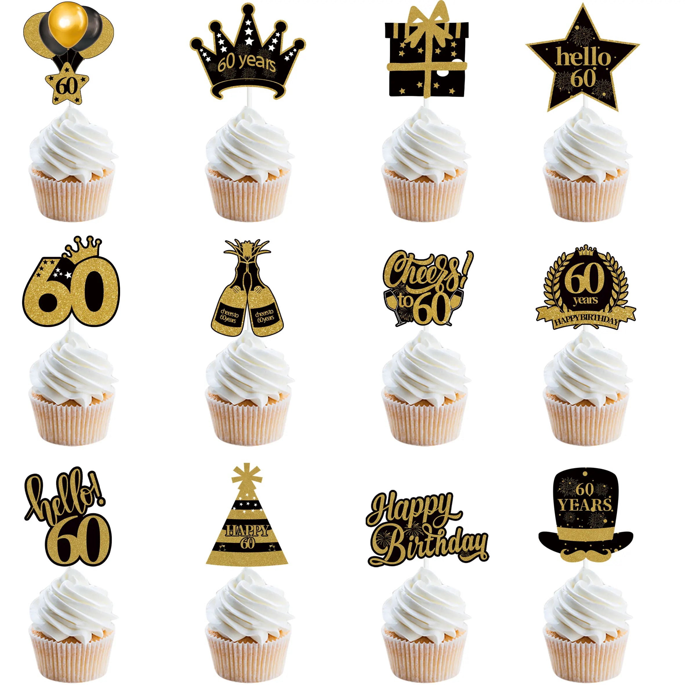 30th 40th 50th 60th Birthday Party Cake Toppers Black Gold Birthday Party Cake Decoration 18 30 40 50 60 Year Birthday Supplies