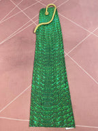 Emerald Snake Rhinestone Illusion Strapless Gown Sculpted Serpent Floor-Length Evening Dress