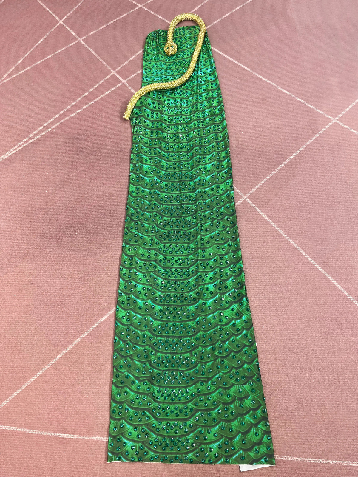 Emerald Snake Rhinestone Illusion Strapless Gown Sculpted Serpent Floor-Length Evening Dress