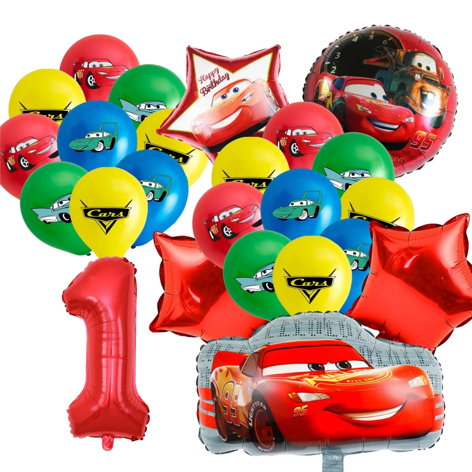 Car-Themed Cartoon Birthday Party Balloon Decoration Package Latex Balloons and Extra-Large Foil Balloons for Birthday Party