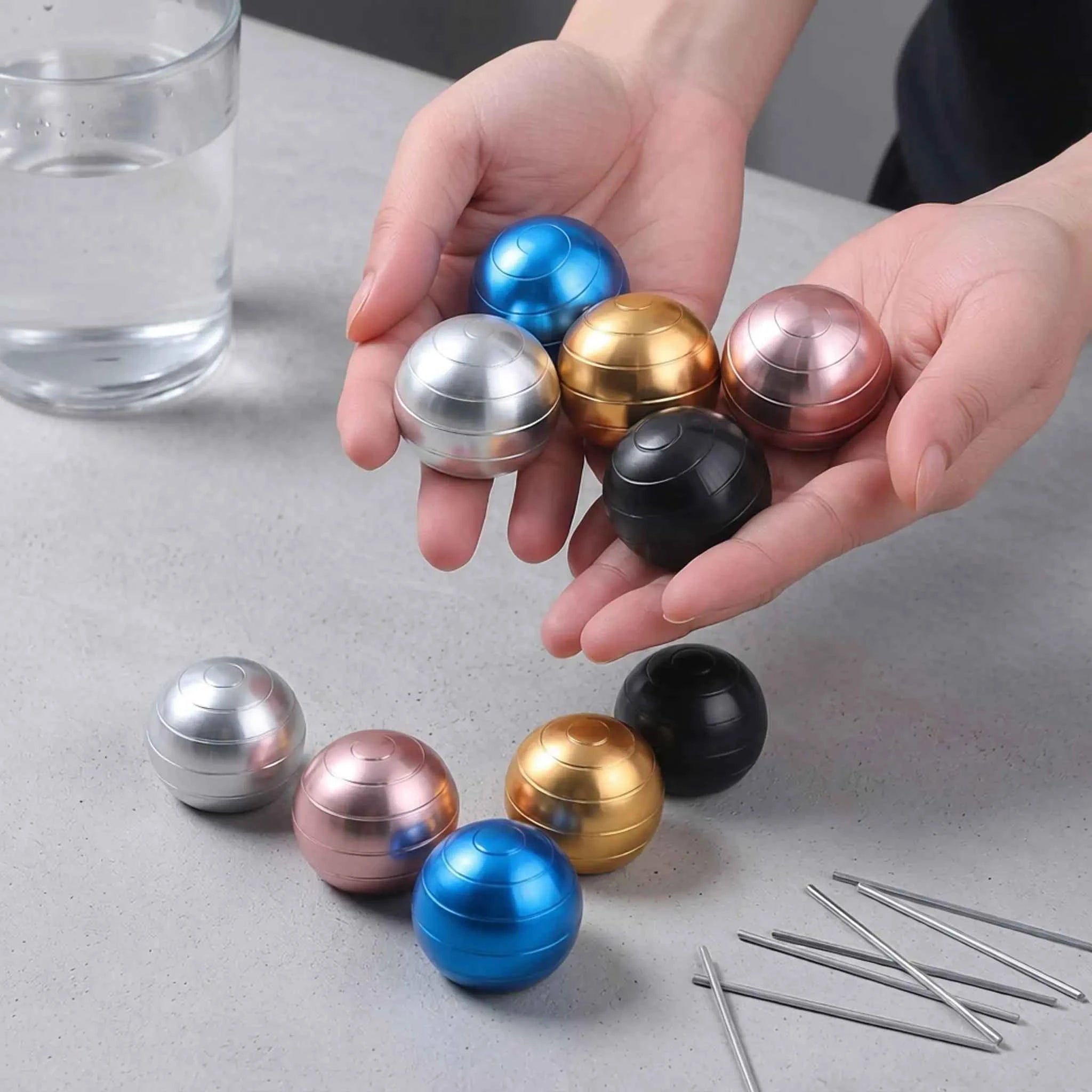 Metal Spherical Gyroscope Optical Illusion Fidget Toy Portable Desk Stress Relief Hypnosis Finger Spinner Gift for Adults Kids