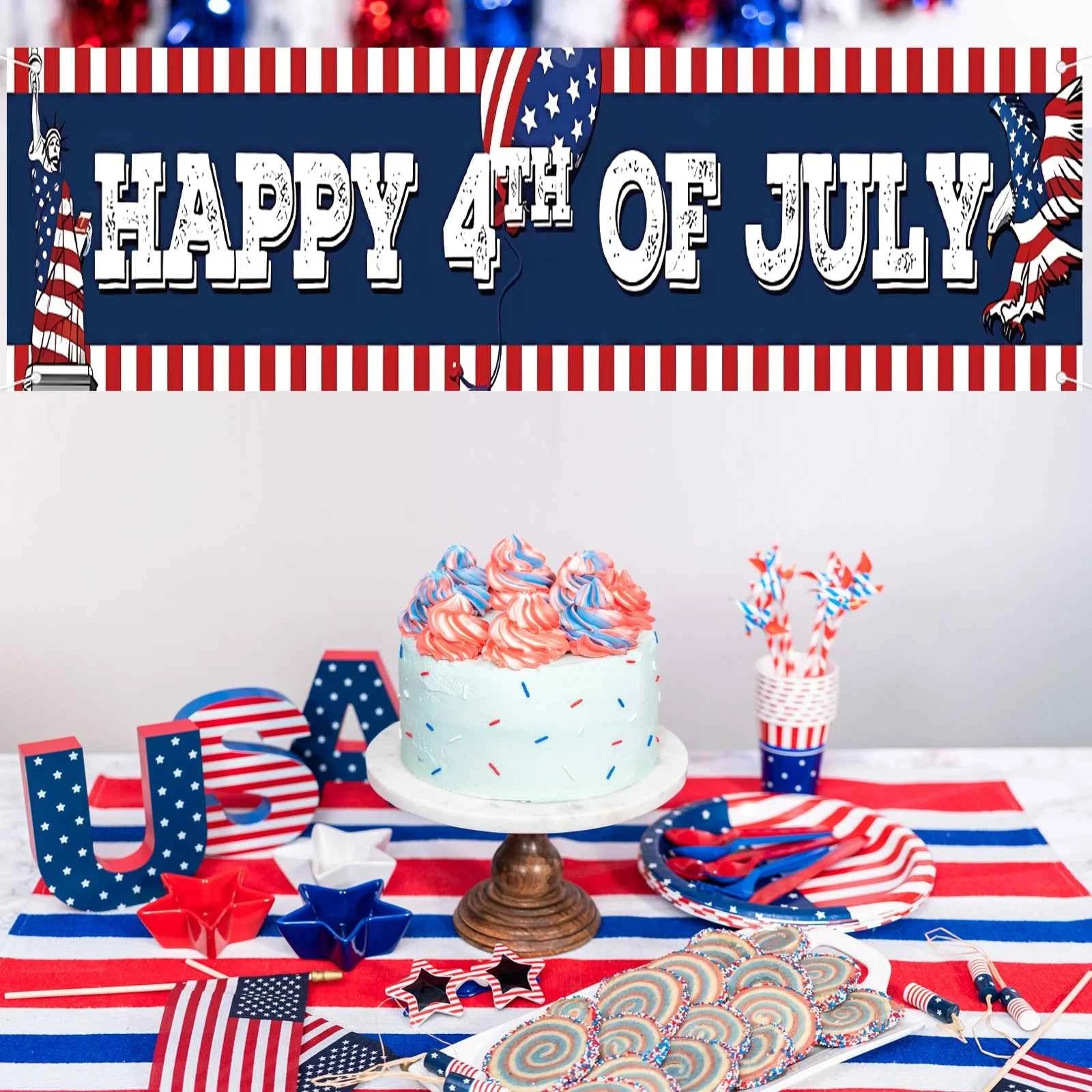 Happy 4th of July Banner, America Independence Day Banner,July 4th Decorations for Outside | 4th of July Party Decorations