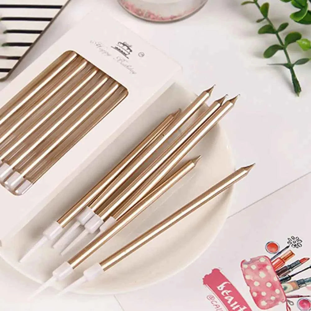6pcs/Kit Birthday Cake Candles Gold Silver Candles Cupcake Decoration Baby Shower Wedding Party Decorative Candle Toppers