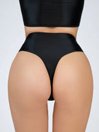 High-Waist Oil Glossy Sheer G-String Thong Satin Smooth Seamless Briefs