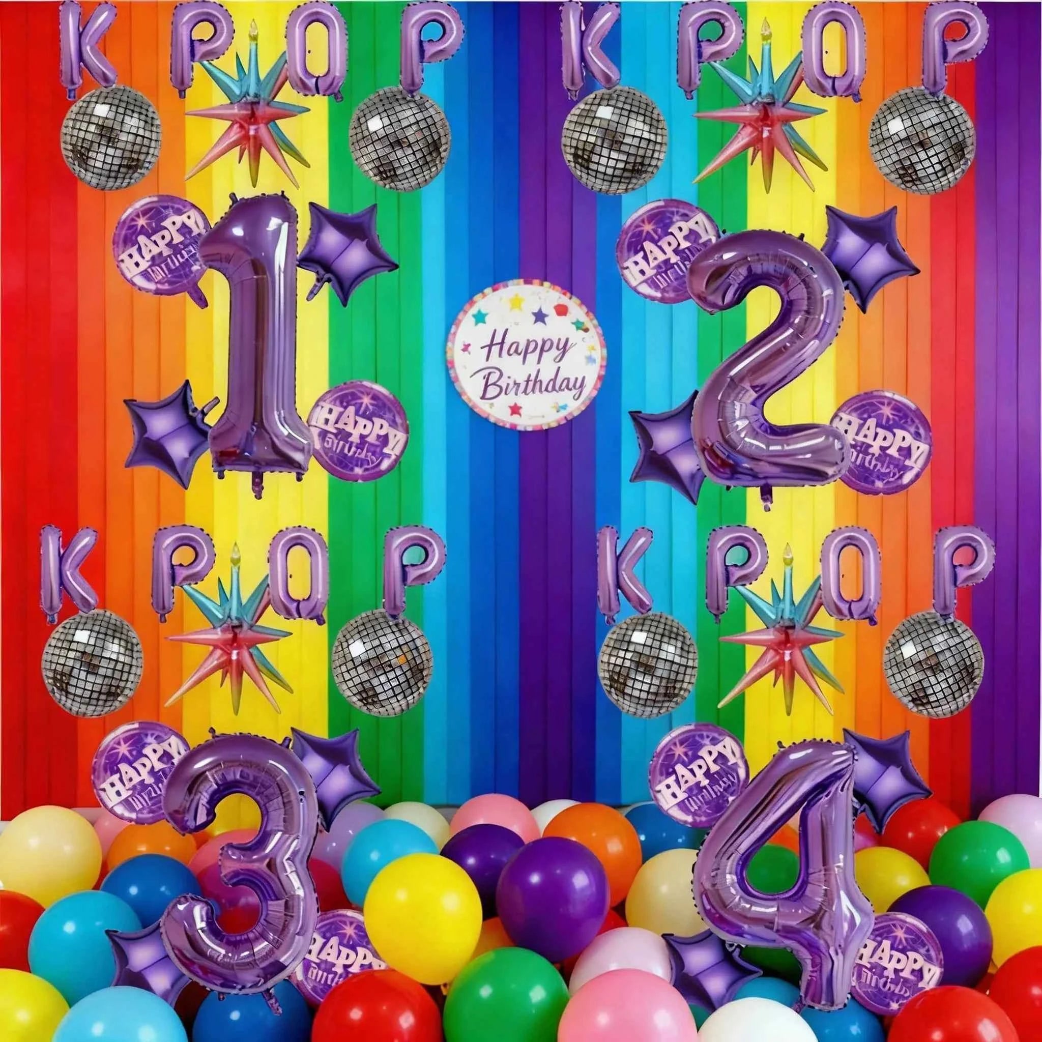 12pc themed party balloon, 32 inch purple digital balloon, KPOP paired with purple birthday balloon and star shaped balloon.