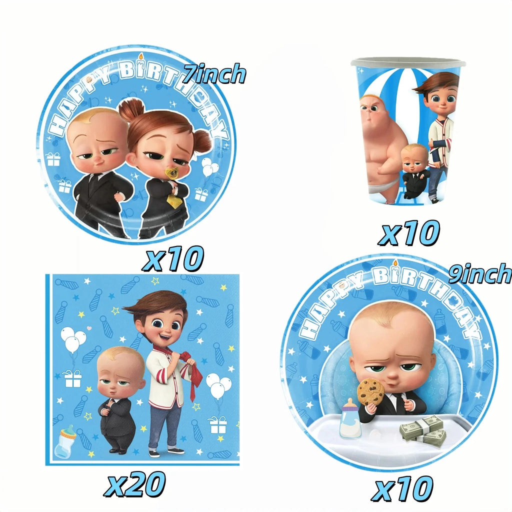 Cartoon Bossed Baby Newborn 1st Birthday Party Decorations Cute Balloons Plates Banner Tableware Set for Kids Party Favors Gifts
