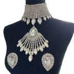 Oversized Crystal Rhinestone Tassel Choker & Earrings Drag Queen Jewelry Set