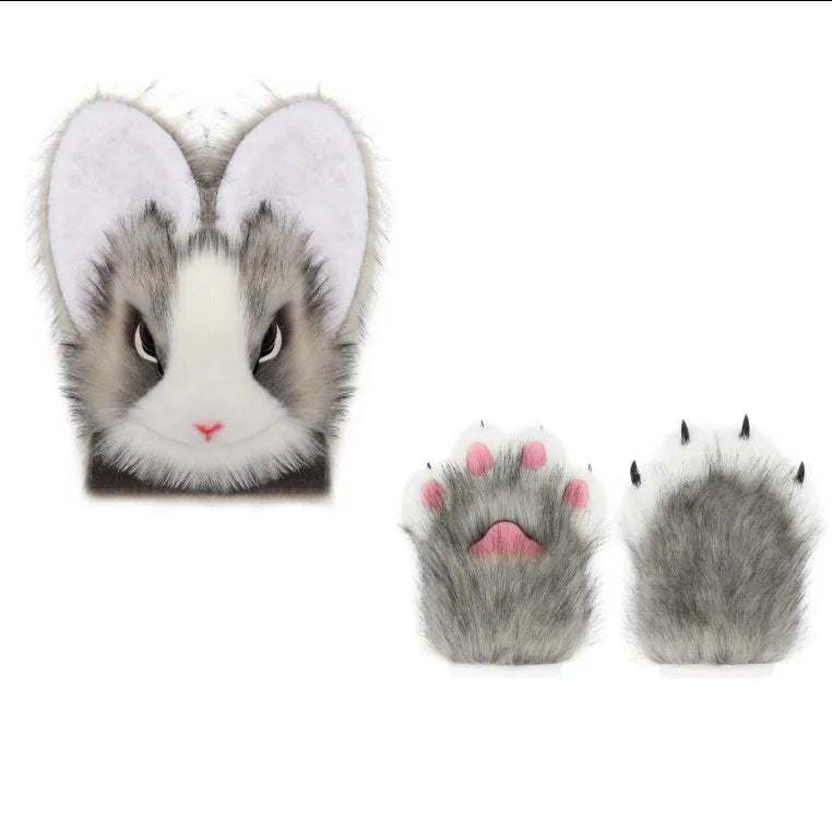 Original Realistic Furry Animal Fursuit Kigurumi Big Ear Rabbit Head Cover Cosplay Costume Halloween Wearable Accessories - Big Tim's Magic Emporium