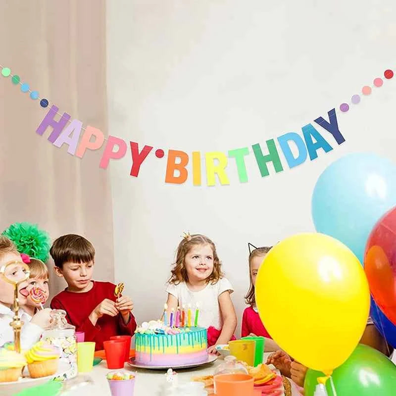 Rainbow Color Happy Birthday Banner Paper Garland Kids 1st Birthday Party Hanging Flags Decoration Rainbow Theme Party Supplies