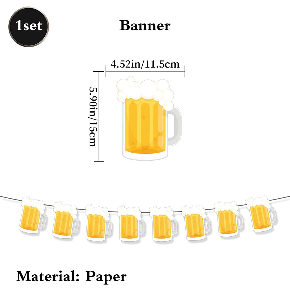 Beer Theme Happy Birthday Banner Adult Mens Party Decorations Cheers Paper Garland Oktoberfest Bunting Bar Pub Event Decor Setup