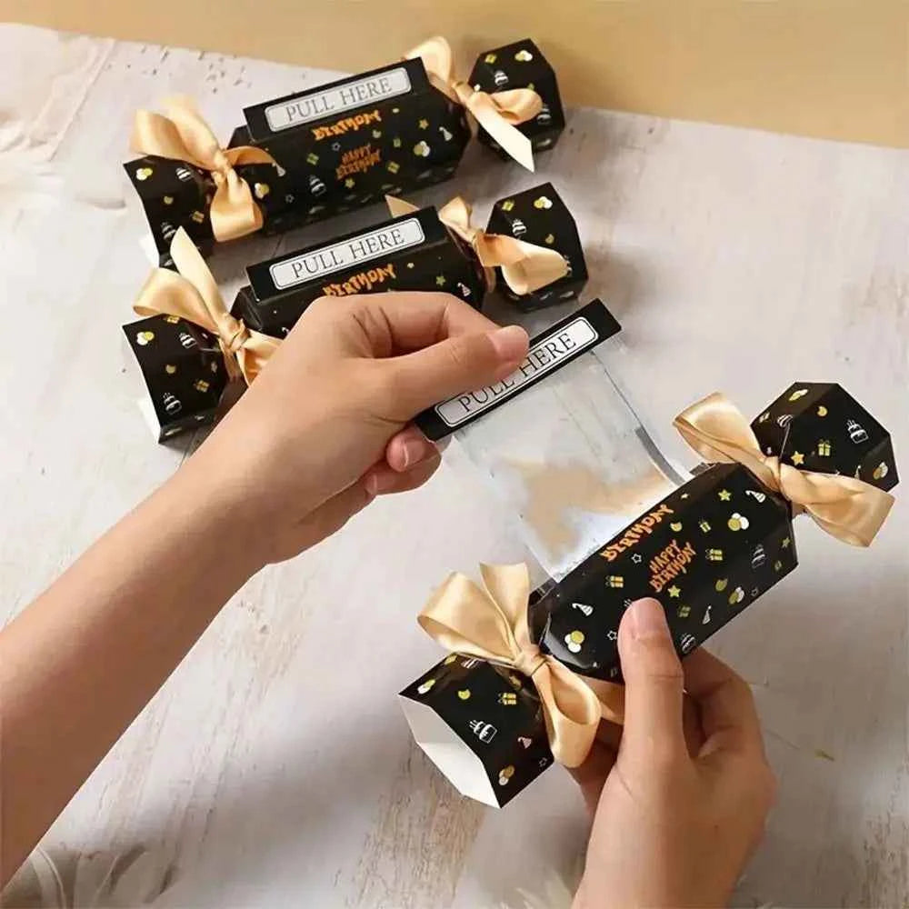 Party Gifts Candy Shape Birthday Money Box Black Gold Paper Money Gift Box Funny with Bags Pull Money Box Birthday Party