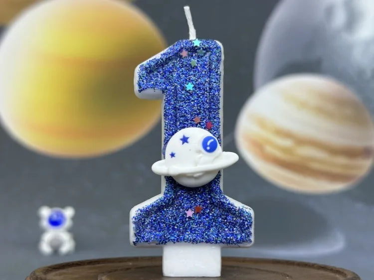 Boys Birthday Number Candle Cake Topper Blue Planetary Universe Children Baby Party One Year Old Dessert Decor Baking Supplies