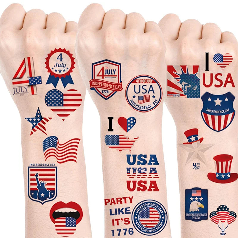 4th of July Temporary Tattoos 20 Sheets USA American Flag Waterproof Tattoos Stickers for Independence Day Patriotic Theme Party