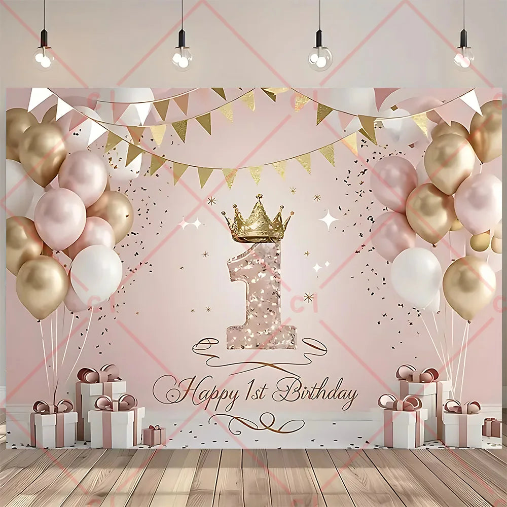 Newborn Baby 1st Birthday Backdrop Pink Blue Balloon Girl Boy Baby Shower Cake Smash Photography Background Decor Photo Studio