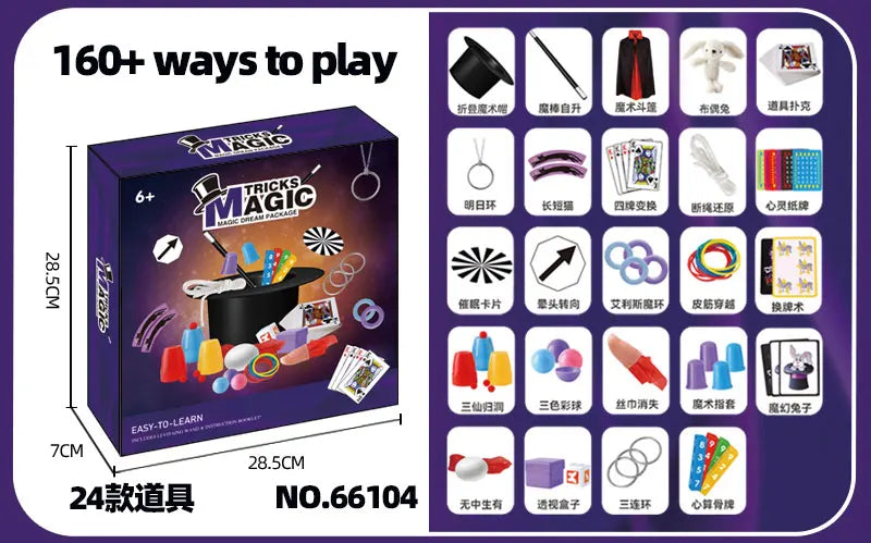 Children's Magician Cosplay Set with Magic Hats Sticks Versatile Cards Props Poker for Birthday Performance And Halloween