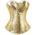 Gothic Metallic Faux Leather Overbust Corset Shiny Steel-Look Bustier