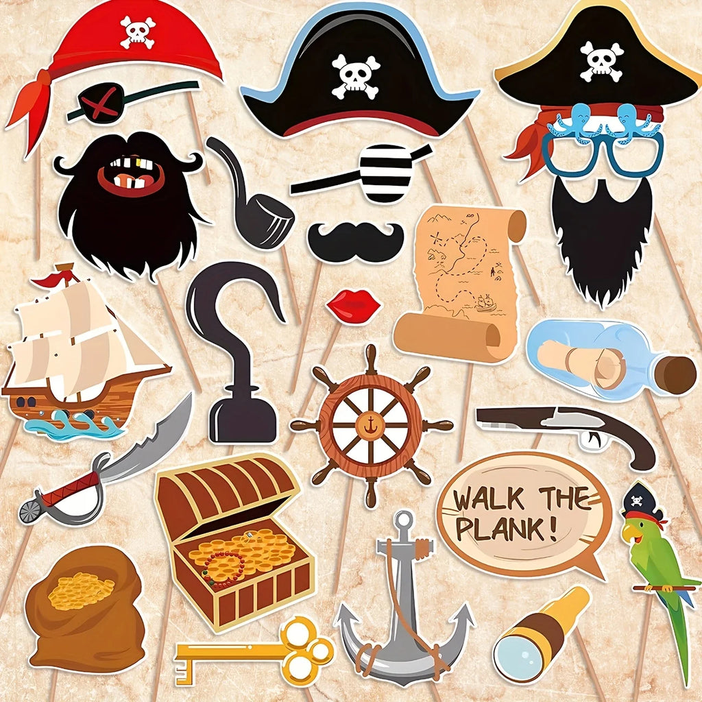Pirate Party Supplies,Pirate Photo Booth Props Birthday Advanture Caribbean Ideals Skull Treatures Pirate Hat Patches Swords - Big Tim's Magic Emporium