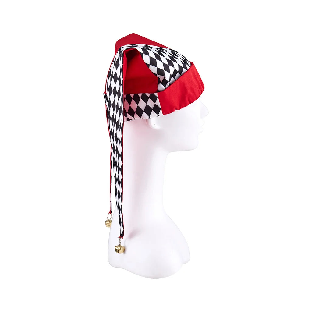 Jester Costume Hat Women Harlequin Jester Halloween Party Fancy Chessboard Lattice Jester Cap With Gold Bells Headpiece - Big Tim's Magic Emporium