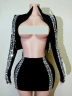 Crystal Rhinestone Halter Crop Top & Mini Skirt 2-Piece Stage Costume Set