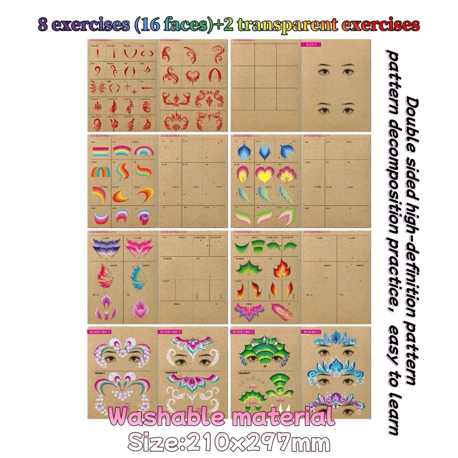 Face Painting Practice Board Copy Practice Suitable For Newcomers To Learn Washable and Reusable Body Painting Practice Template