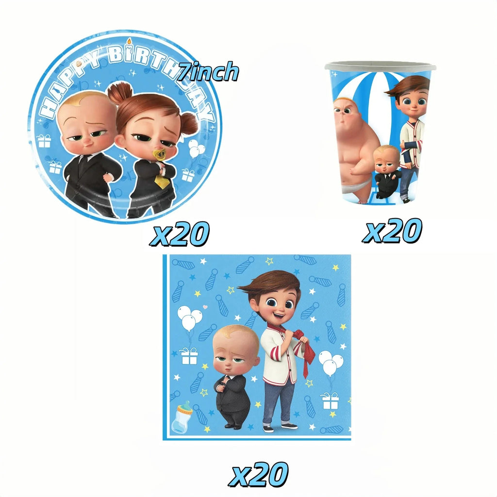 Cartoon Bossed Baby Newborn 1st Birthday Party Decorations Cute Balloons Plates Banner Tableware Set for Kids Party Favors Gifts