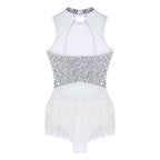 Sparkly Sequin & Fringe Dance Dress with Gloves Latin Stage Performance Costume